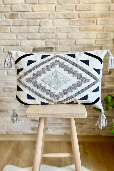 SWITA Husă de pernă cu design special brodat cu perforare, unică, decorativă, gri (panch)