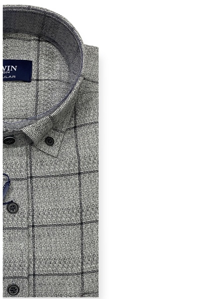 Sadık Collection Чоловіча сорочка з довгими рукавами, однією кишенею, прямим кроєм, сіра в клітинку 310