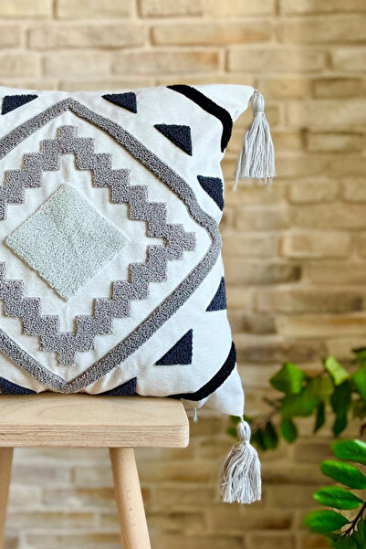 SWITA Punch Embroidered Single Decorative Special Design Gray Throw Pillow Cover (panch)