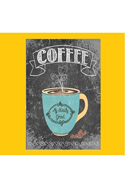 Minik Dükkan Ξύλινη Αφίσα Καφέ Μπλε Φλιτζάνι