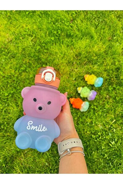 Levn Home زجاجة مياه ملونة بقارورة سعة 800 مل مع هدية ملصق تيدي بير تريتان خا...