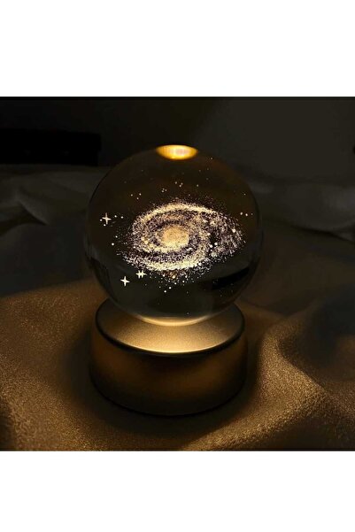 mr shopping MR Kristal Cam Küre Galaksi Toz Bulutu Renk Değiştiren LED Işıklı Gece Lambası, Şeffaf