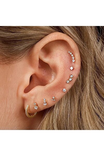 Hazeran accessories Zirkon Taşlı Cerrahi Çelik Piercing Tragus Helix