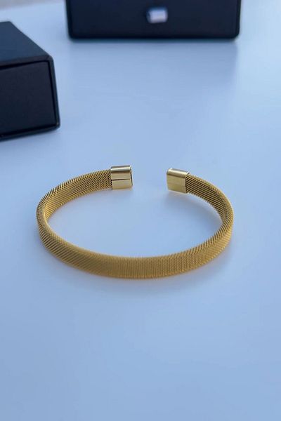 The Collection Wicker Knitted Gold Steel Bracelet