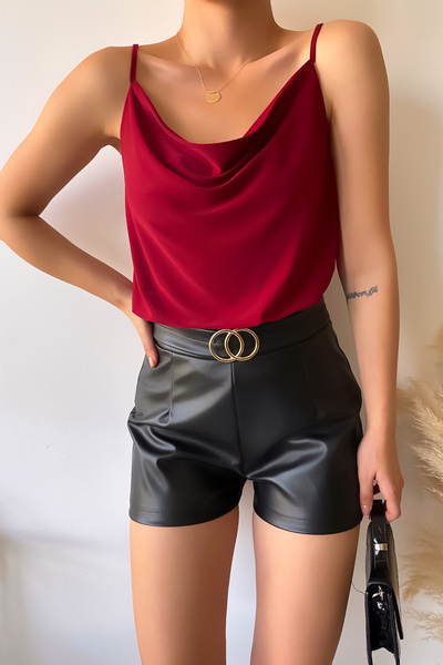 LACHT Kadın Degaje Yaka İp Askılı Bordo Bluz