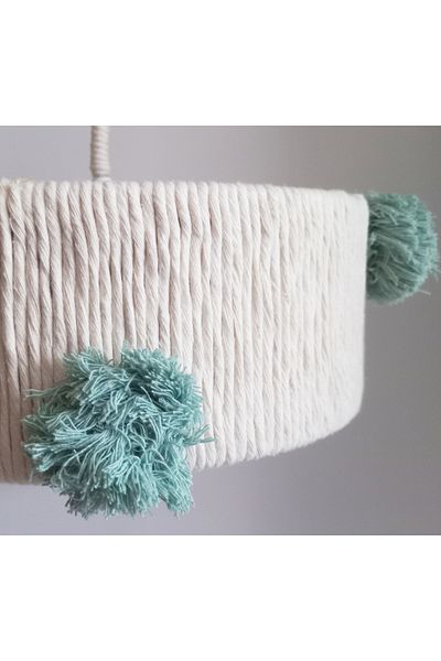 C&A&B KUZEY AVİZE ECRU MACROME ROPE WRAPPED MINT LARGE POMPOM DESIGN BABY - CHILD - YOUNG ROOM DESIGN PENDANT LIGHT CHANDELIER