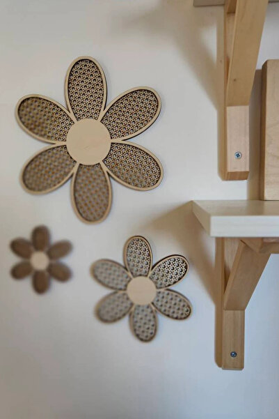 Şık Dekoratif Bebek Çocuk Odası İskandinav Rattan 3 Papatya Çiçek Bebek Hediyelik