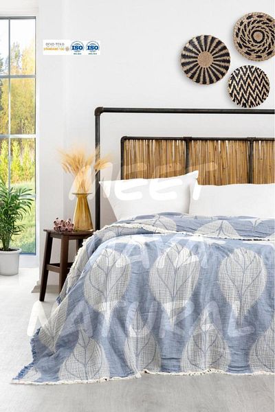 Natural Pătură de muselină cu model de frunze de jacquard Maya