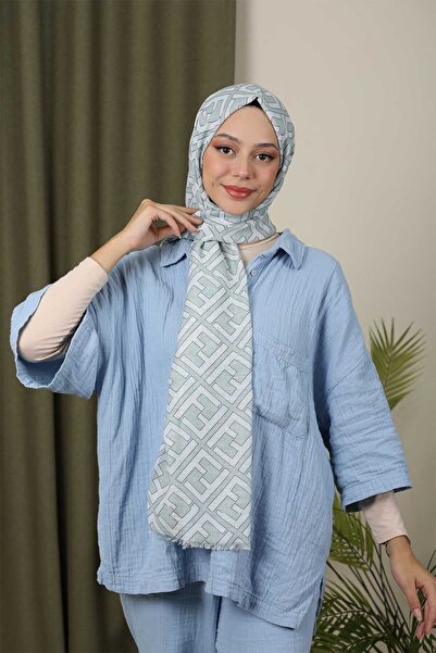 Trablus Tessetür Γυναικείο Σάλι από Λινό με Σχέδιο F και Βολάν, Χρώμα Μέντα