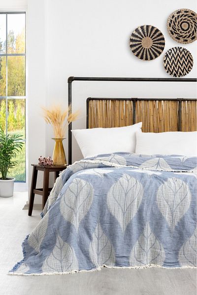 Natural Pătură de muselină cu model de frunze de jacquard Maya