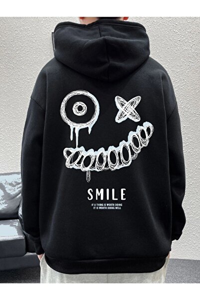 Tarzsokak Muška crna majica Smile Štampano Oversize kroj benisengiydirsmilesweat