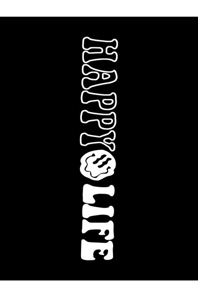 Adrift Унісекс Чорна кофта з капюшоном Oversize з принтом Happy benisengiydirhappyswea