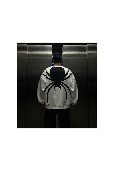 Adrift White Spider Printed Oversize Men's Sweatshirt - Crew Neck Tyc10Zvspn 1694928