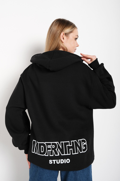 Adrift Ženska crna majica Mad For Nothing Štampano Oversize kroj Sa kapuljačo...