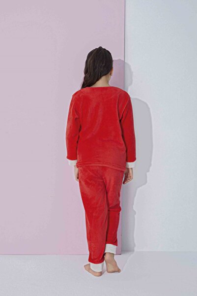 Tarık Kız Genç VE Çocuk Bulut Desenli Uzun Kollu Polar Peluş Kumaş Kışlık Sıcak Tutan Pijama Takımı 2425