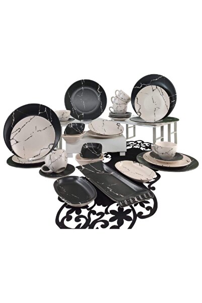 Keramika Mermer Desenli 31 Parça 6 Kişilik Kahvaltı Takımı