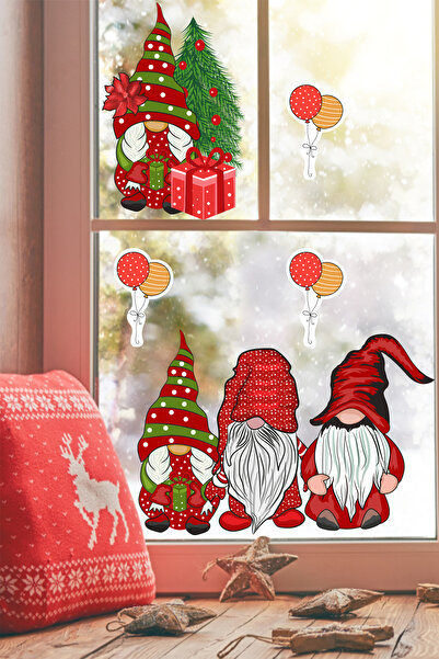 Echo Home Yılbaşı Cüceler ve Balonlar Pencere Sticker Yılbaşı Sevimli Cüceler...