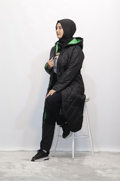 Zey&Ka Butik LARGE SIZE COLORED INSIDE ZIPPERED QUILTED COAT