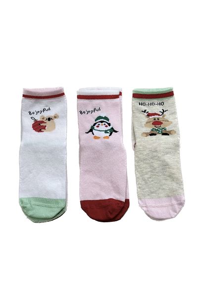 DeFacto Baby Girl New Year's Themed 3-Piece Cotton Long Socks