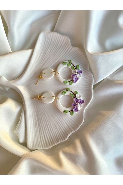TREND Miyamila Collection Purple Floral Design Dangle Earrings