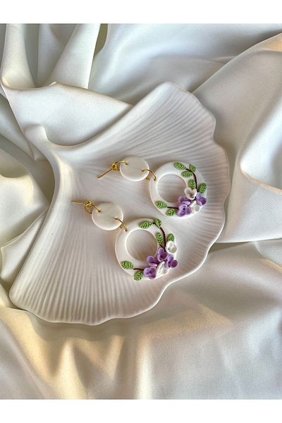TREND Miyamila Collection Purple Floral Design Dangle Earrings