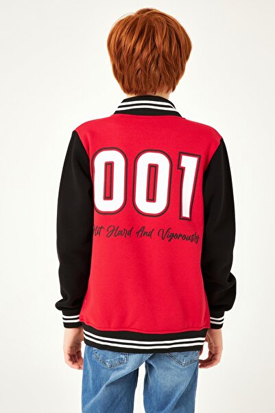 Perendi 001 Print Detailed Boy's College Jacket Red