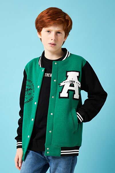 Perendi 001 Print Detailed Boy's College Jacket Benetto