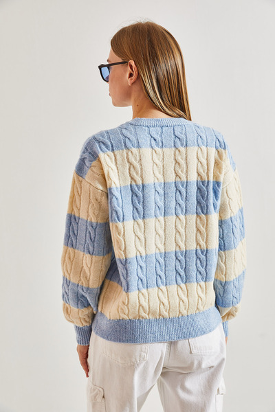 Bianco Lucci Kadın V Yaka Saç Örgülü Triko Kazak