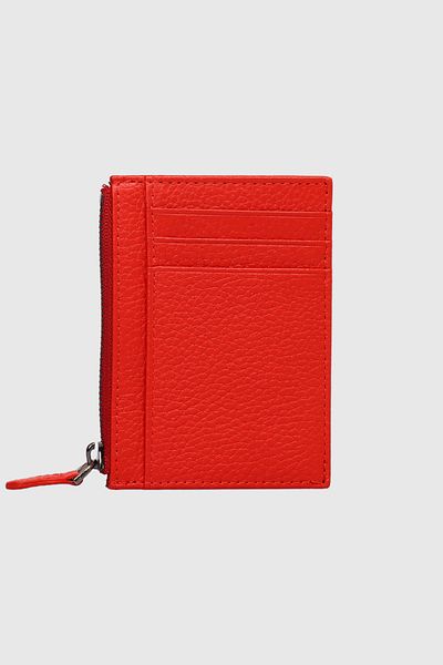 Grande 853 Genuine Leather Coin Compartment Zippered Vertical Card Holder Flother Red