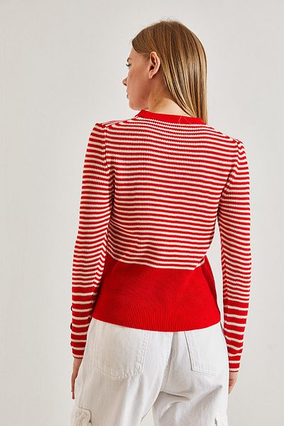 Bianco Lucci Gestreifter Strickpullover für Damen mit geknöpften Ärmeln