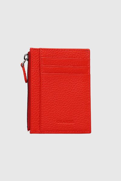 Grande 853 Genuine Leather Coin Compartment Zippered Vertical Card Holder Flother Red