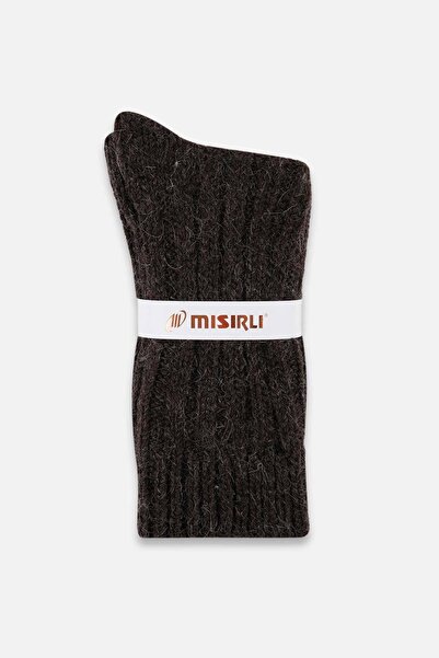 Mısırlı Unisex 5 Kat Alpaka Yünü Kışlık Tekli Kahverengi Soket Çorap - M-3094-K