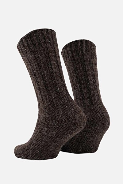 Mısırlı Unisex 5 Kat Alpaka Yünü Kışlık Tekli Kahverengi Soket Çorap - M-3094-K