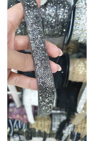 ESRA ŞELEM Iron-On Anthracite Beaded Strip Sconce Decorative Strip Accessory