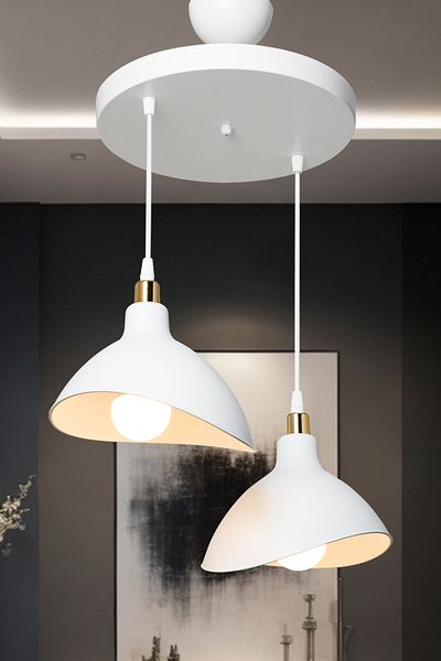 EvLight 2-Piece Metric White Pendant Lamp Chandelier