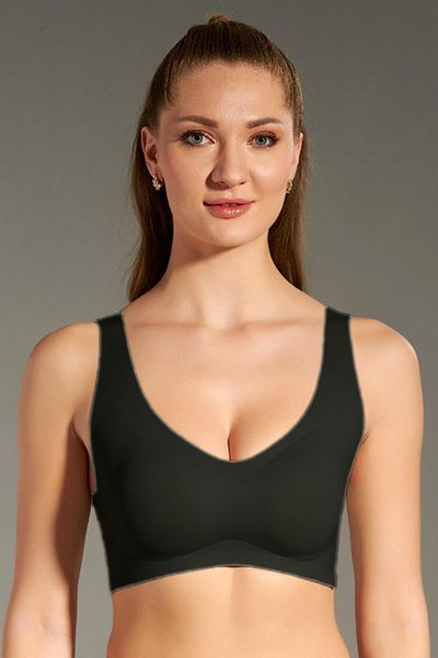 cotonhause Sutien negru fără sârmă pentru femei, tăiat cu laser, fără sârmă C3T3N6O125