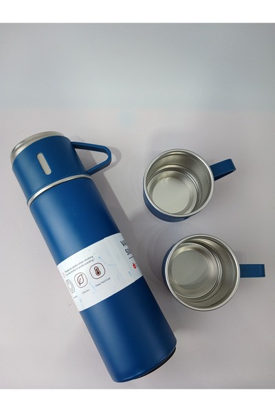 YKL Vacuum Flask Set Üç Bardaklı Kutulu Paslanmaz Çelik Termos Seti 500 Ml