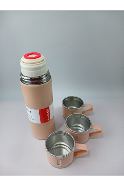 YKL Vacuum Flask Set Üç Bardaklı Kutulu Paslanmaz Çelik Termos Seti 500 Ml