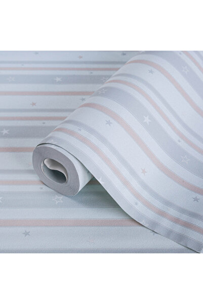 Adawall ADAKIDS 8928 Minimal Yıldızlar Çok Renkli Çizgili Desenli Duvar Kağıd...