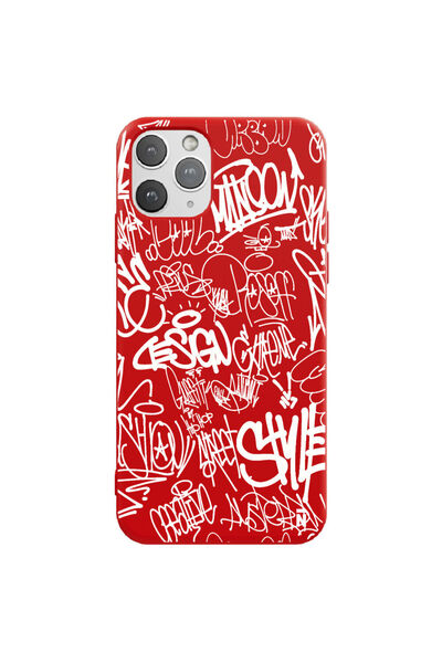 Casen iPhone 11 Pro Silikon Urban Grafiti Yazılı Tarz Style Kırmızı Renkli Te...