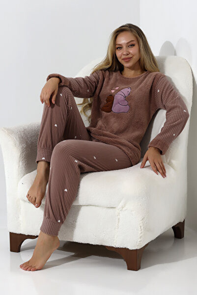 Wordex Σετ γυναικείες πιτζάμες Fwn 5015 βελούδινο Welsoft Fleece Winter Teddy Bear