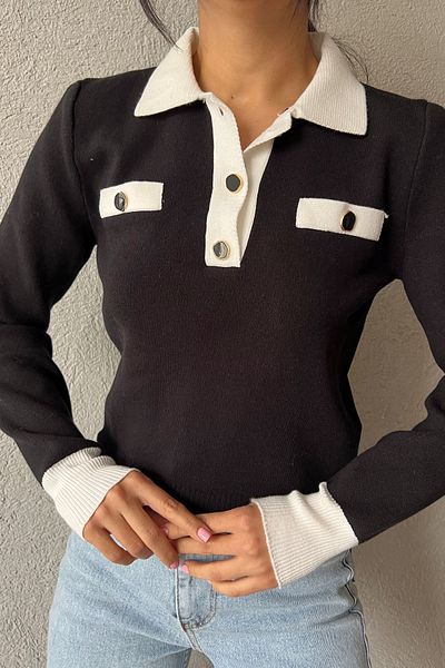 Seda Yalçın Atelier Pulover cu buzunar cu plachetă cu nasturi negre