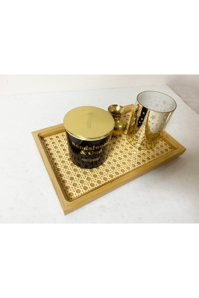 WOODMAR HOME Rattan Tepsi, Hazeran Tepsi 28*19 Cm Bambu Hazeran
