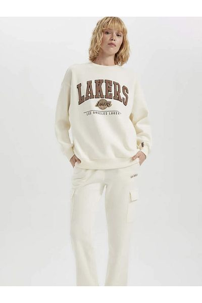 DeFacto Los Angeles Lakers Nba Oversize Sweatshirt - Thick, Crew Neck Bjbhjnnj