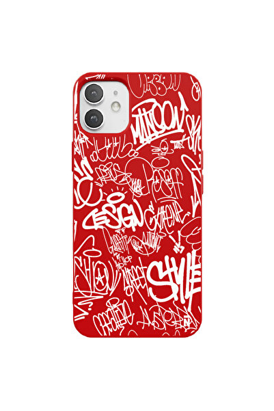 Casen iPhone 12 Mini Silikon Urban Grafiti Yazılı Tarz Style Kırmızı Renkli T...
