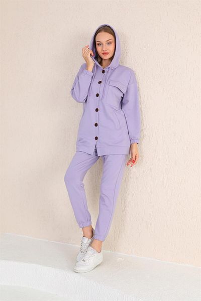 WestBound Costum sport casual pentru femei cu nasturi mari LILA