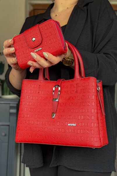 Just Polo Medium Size Women's Shoulder Bag with Thick Straps Suitable for Daily Use 4091 Red Combination