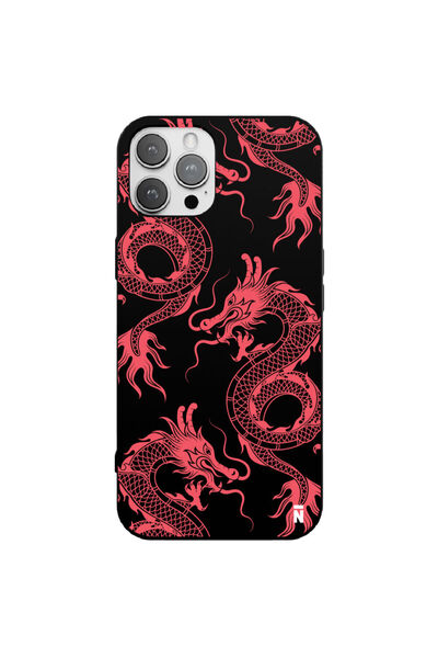 Casen iPhone 12 Pro Max Silikon Özel Tasarım Dragons Ejderha Figürü Siyah Ren...
