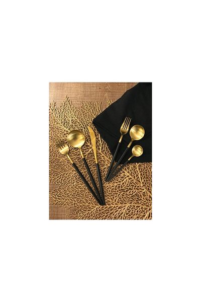 Demir Çeyiz مهر حديدي DMR Life 6 قطع ملاعق شاي Elite Matte Gold Black