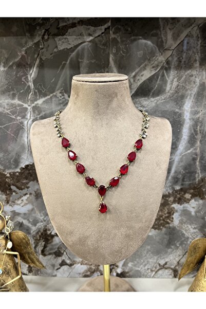 Zeynep Özkan Tasarım Kırmızı Zirkon Taş Elmas Montür Kolye